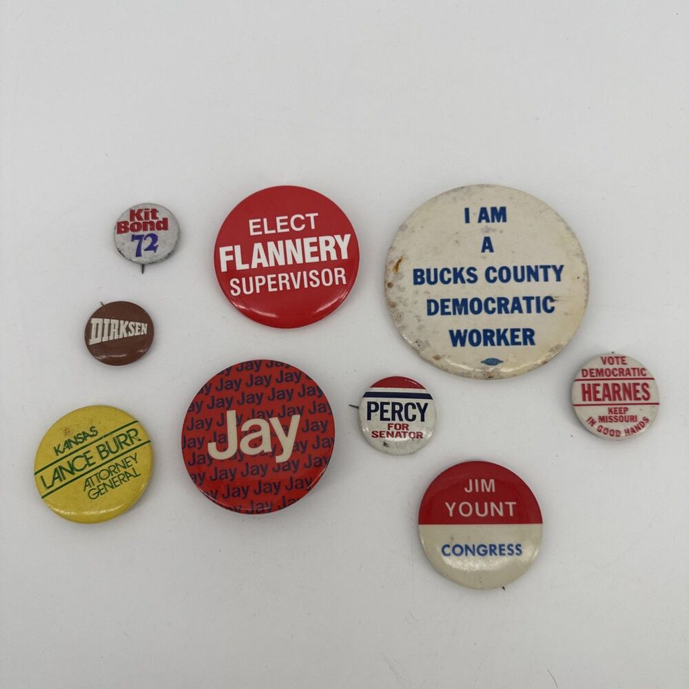Vintage Campaign Button Lot 9 buttons multiple sizes